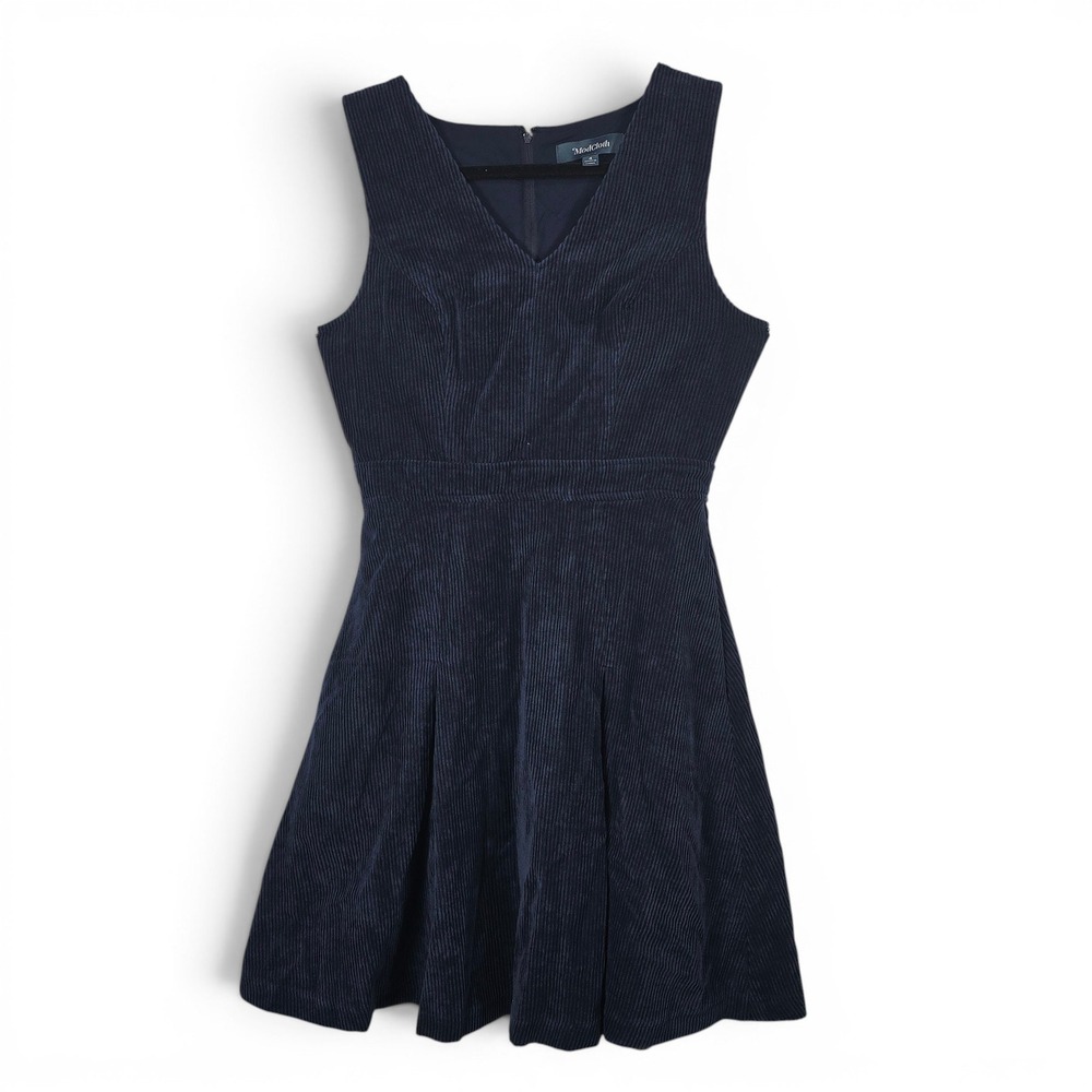 ModCloth Jamper Dress Size 4 Navy‎ Blue Corduroy V-Neck Sleeveless Fit and Flare